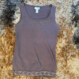 Limited Too Brown Fitted Embellished Tank Top